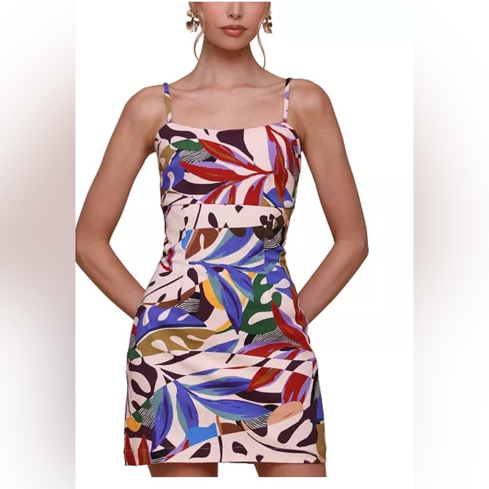 Avec Les Filles Colorful Abstract Square-Neck Bodycon Mini Dress w/ Pockets 14